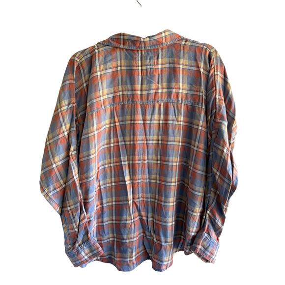 American Eagle Y2K Blue Orange Plaid Soft Flannel Long Sleeve Blouse size Medium - Picture 5 of 6